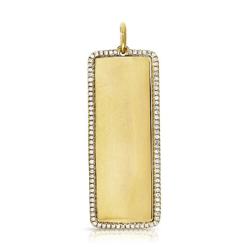 Crystal Beaded Necklaces For Casual Look-14k 0.31ct Diamond Border Rectangle Charm/Pendant