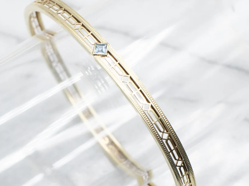 Bridal Bangles With Pearls-Pretty Gold Filigree Sapphire Bangle Bracelet