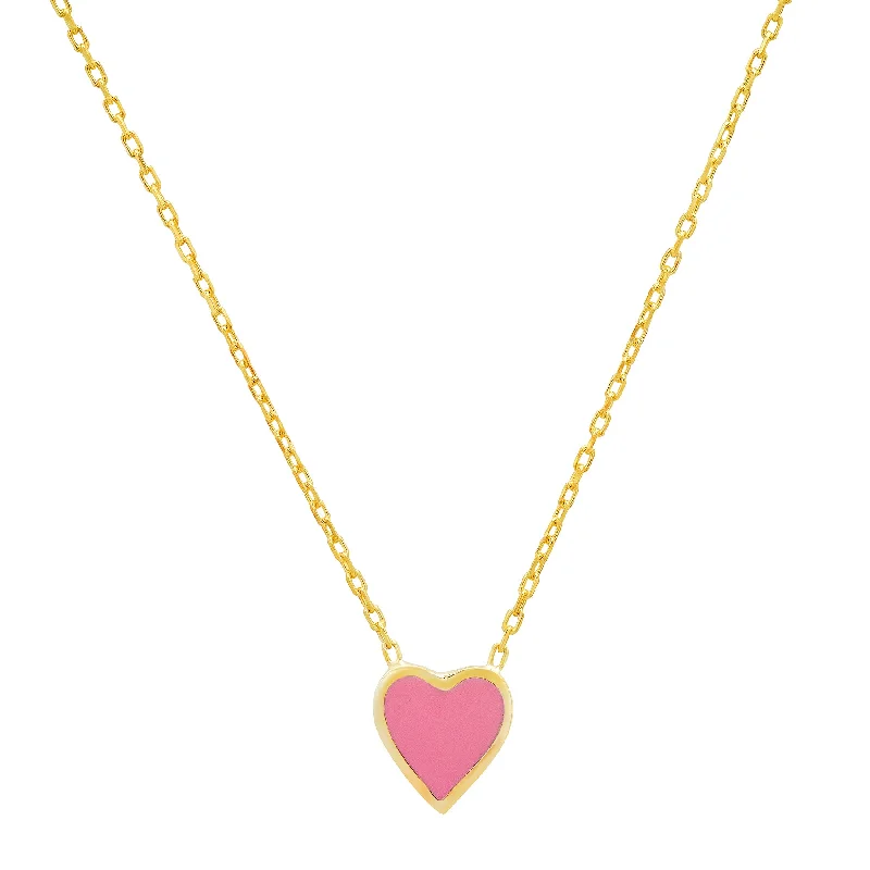 Handmade Beaded Necklaces For Unique Fashion-PINK HEART ENAMEL NECKLACE GOLD