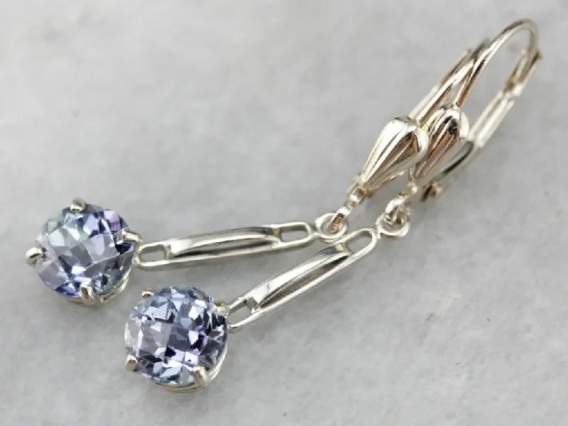 Artistic Hoop Earrings For Casual Looks-Tanzanite Drop Earrings in White Gold