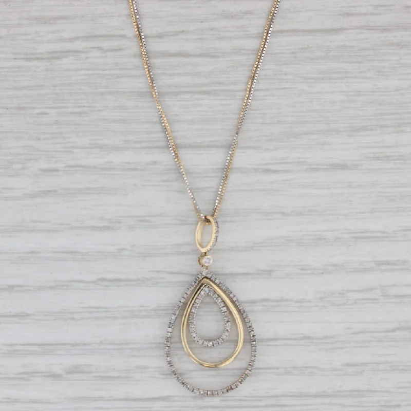 Simple Gold Necklaces For Daily Fashion-0.24ctw Diamond Teardrop Pendant Necklace 14k Yellow White Gold 18" Box Chain