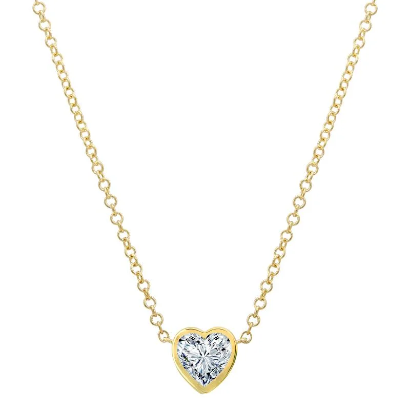 Trendy Chain Necklaces For Casual Wear-14k Yellow Gold White Topaz Bezel Heart Necklace