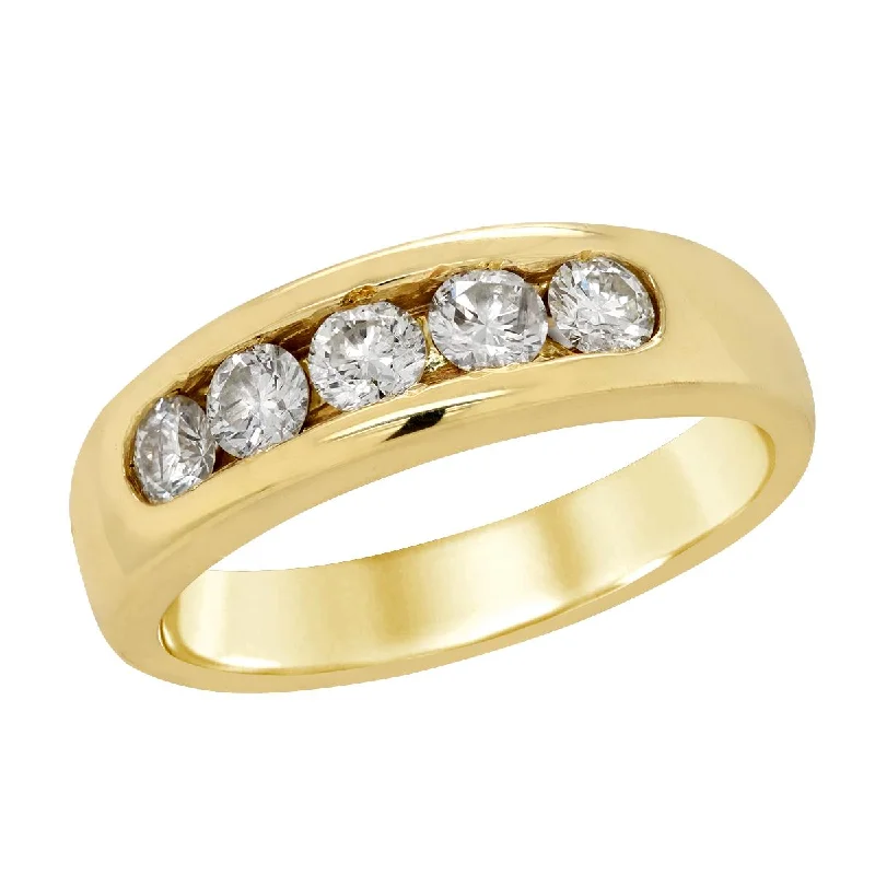 Minimalist Silver Rings For Casual Style-YELLOW GOLD MENS RING WITH A ROW OF DIAMONDS, 1.00 CT TW