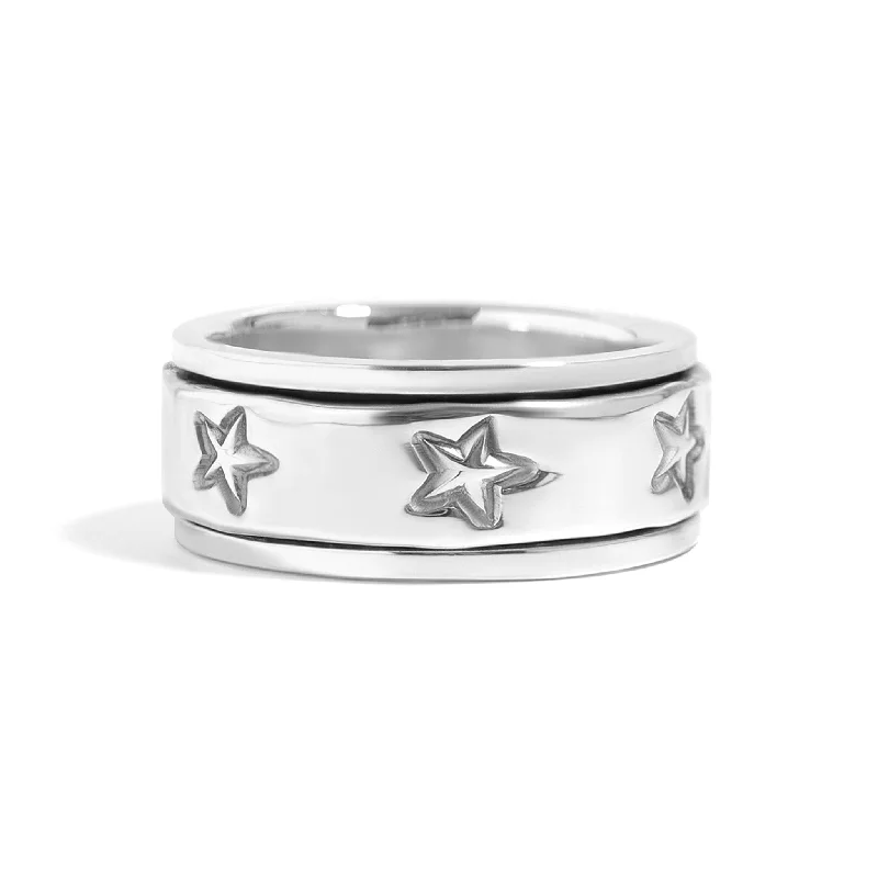 Custom Wedding Rings For Couples-Sterling Silver Star Spinner Ring / SSR0073