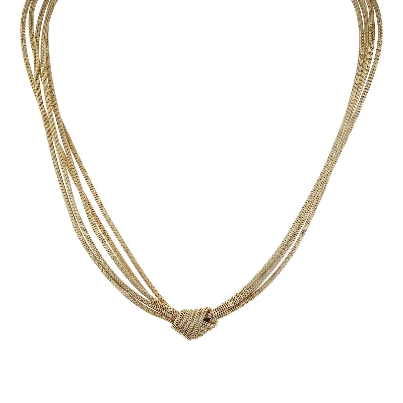 Beautiful Gemstone Necklaces For Gifting-17-Inch 14K Gold 5-Strand Knot Mesh Necklace