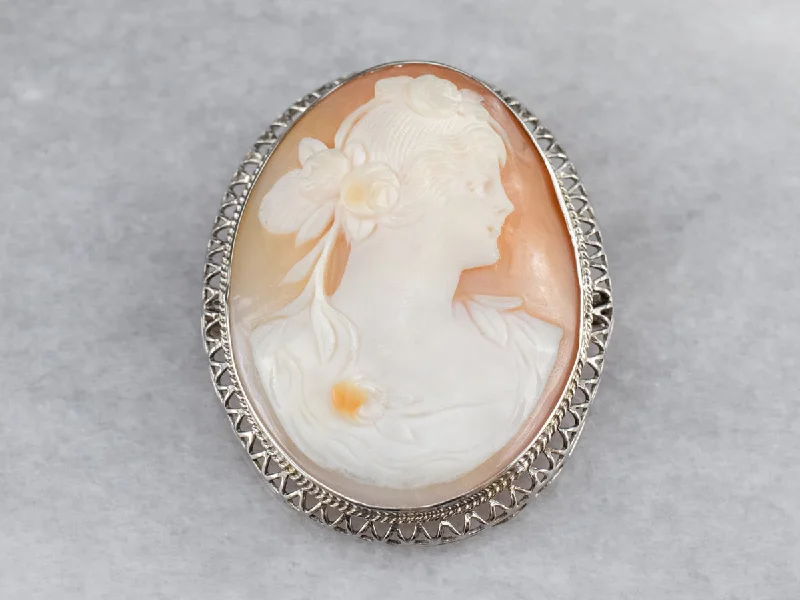 Luxury Brooch For Evening Wear-Art Deco Filigree Cameo Brooch