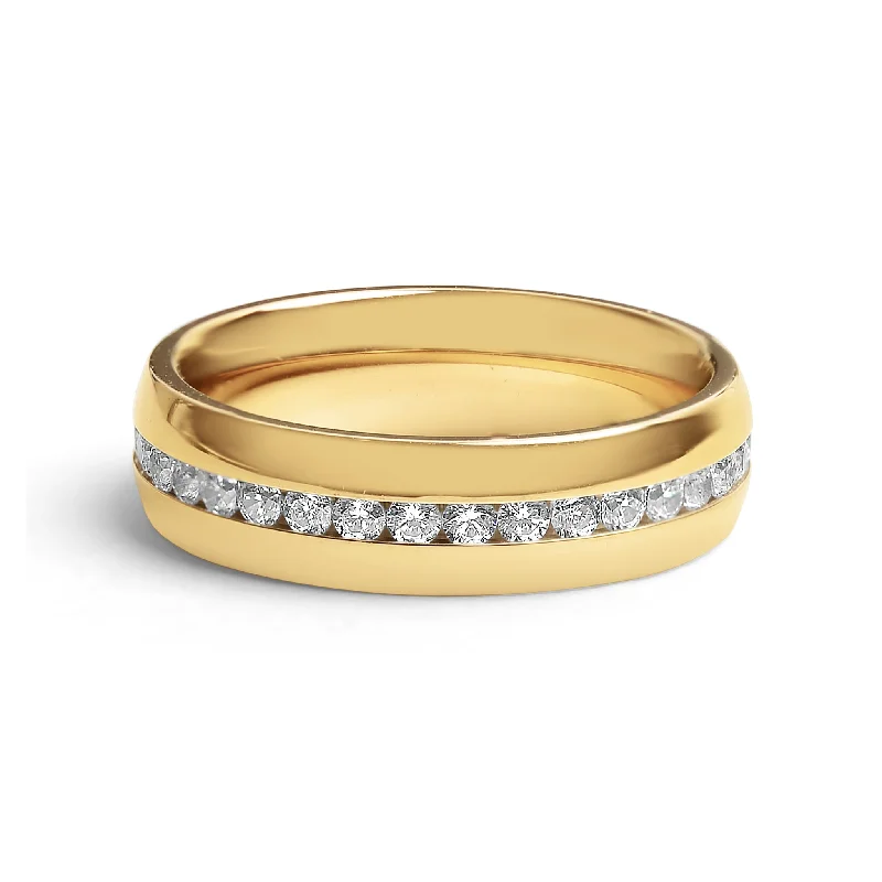 Classic Wedding Rings For Traditional Brides-Highly Polished Gold Stainless Steel CZ Center Ring / ZRJ9015