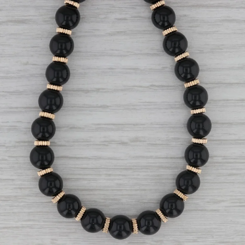 Stunning Diamond Necklaces For Anniversary-Onyx Bead Strand Necklace 14k Yellow Gold 29.25"