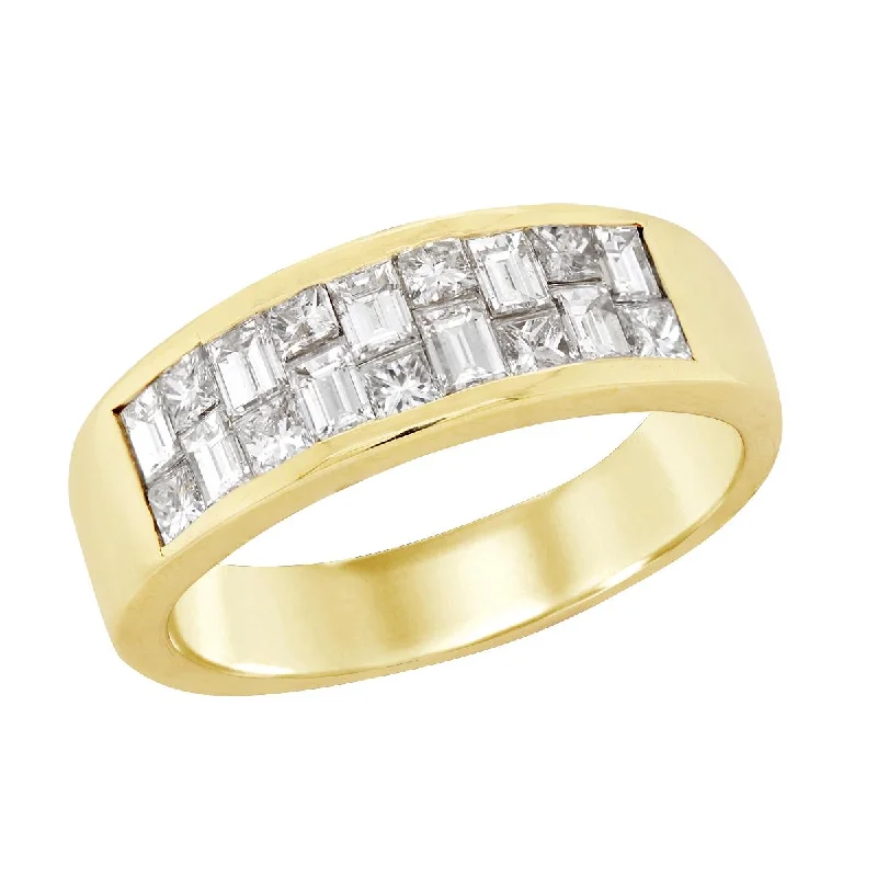 Classic Silver Rings For Everyday Fashion-YELLOW GOLD WEDDING BAND WITH 2 ROWS OF DIAMONDS, 2.00 CT TW