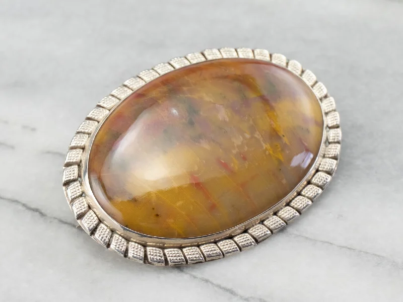 Gold Brooch For Formal Wear-Large Yellow Jasper Sterling Silver Statement Brooch