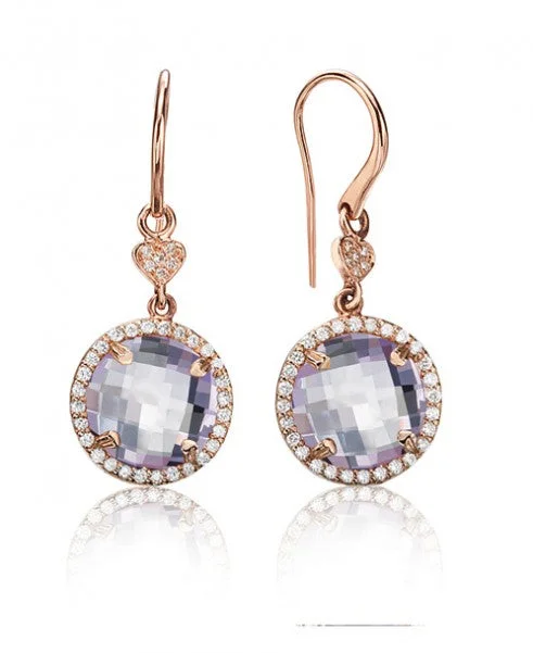 Long Drop Earrings For Evening Wear-Rose De France round drop earrings with diamonds 352-JSA