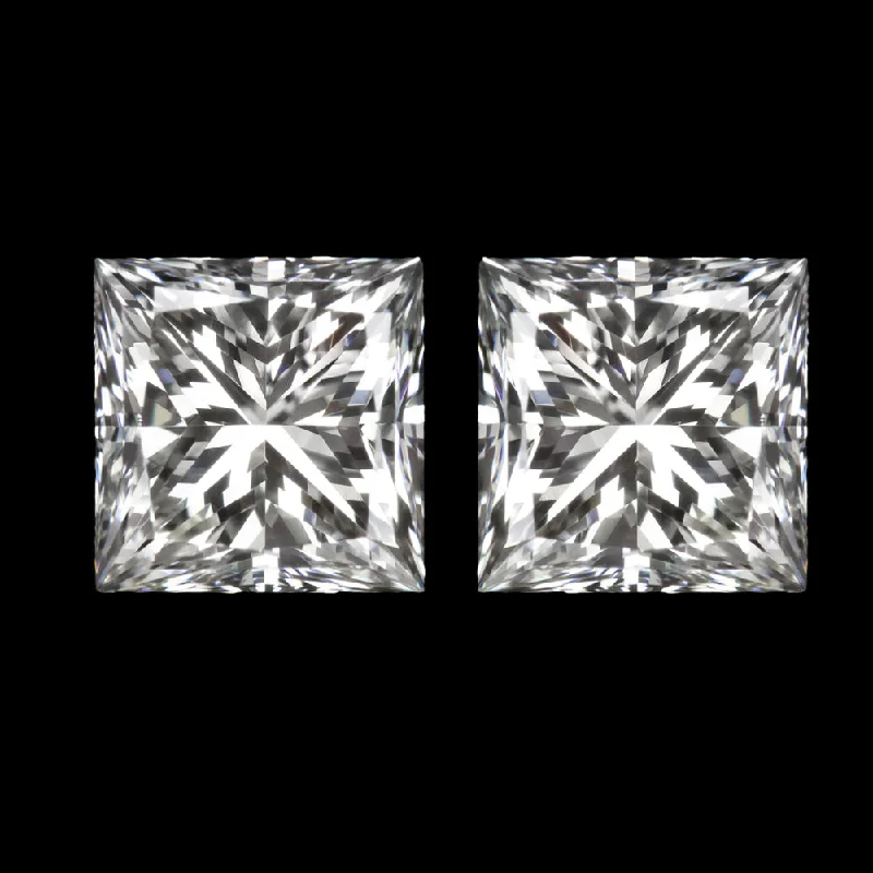 Handmade Silver Earrings For Luxury-4ct F VS2 LAB CREATED DIAMOND STUD EARRINGS PRINCESS CUT PAIR CERTIFIED GROWN