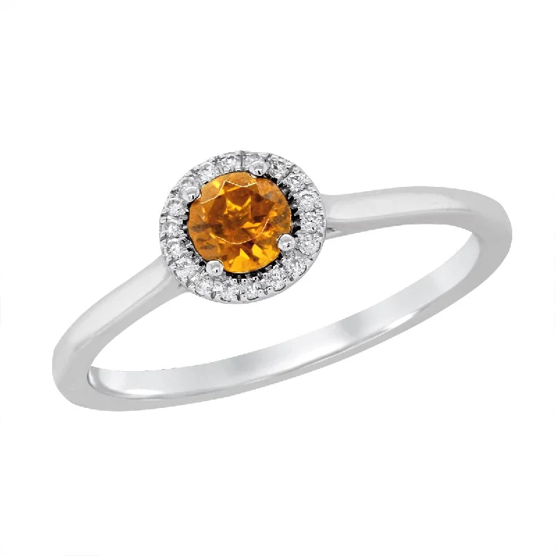 Bold Engagement Rings For Fashion Brides-WHITE GOLD CITRINE RING WITH DIAMOND HALO, .05 CT TW