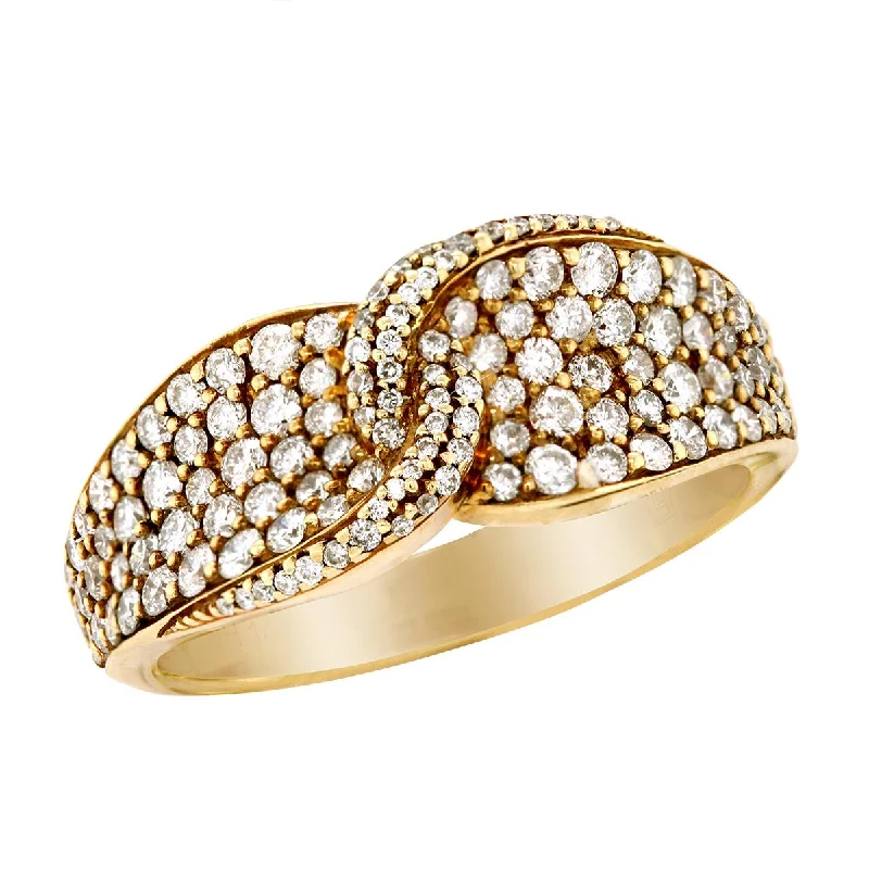 Trendy Stackable Rings For Fashionistas-YELLOW GOLD FASHION RING WITH DIAMOND PAVE DESIGN, 1.13 CT TW