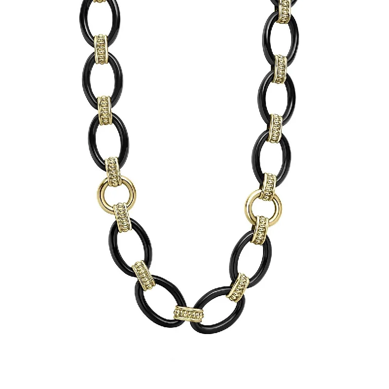 Elegant Crystal Necklaces For Formal Events-18k Gold and Black Ceramic Link Necklace