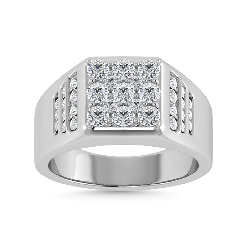 Gemstone Cocktail Rings For Bold Fashion-Diamond 1 Ct.Tw. Mens Fashion Ring in 14K White Gold