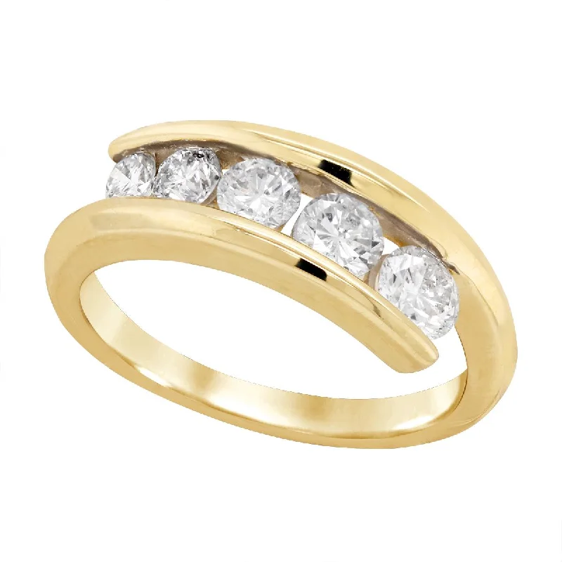 Unique Gemstone Rings For Gifting-YELLOW GOLD BYPASS STYLE CHANNEL SET DIAMOND RING, 1.00 CT TW