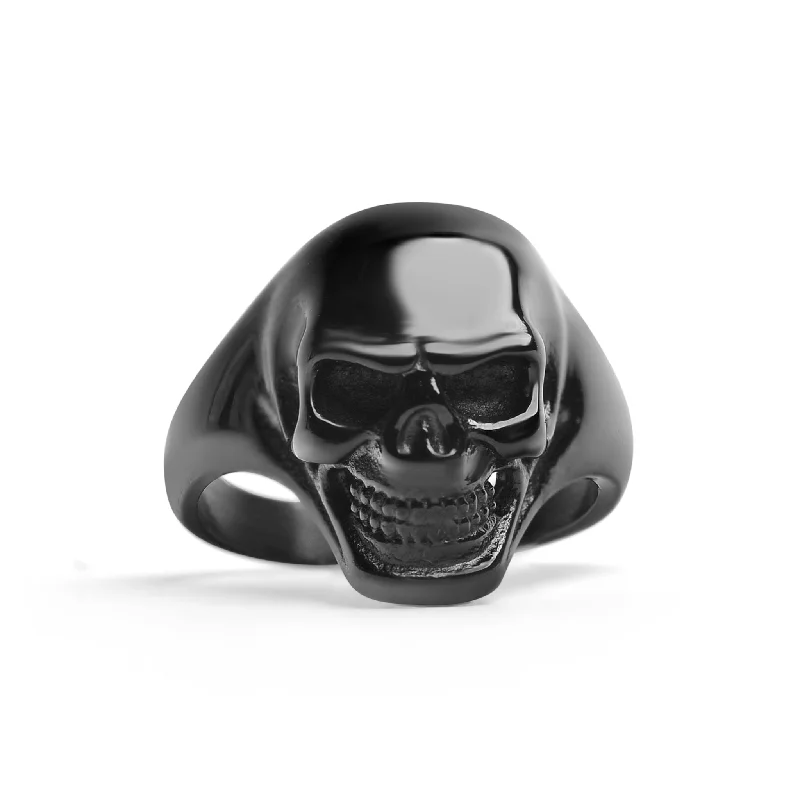 Simple Engagement Rings For Minimalist Brides-Stainless Steel Black Skull Ring / SCR4053