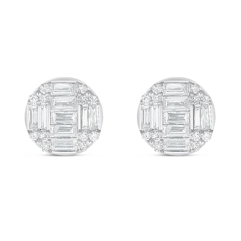 Contemporary Earrings For Sophisticated Style-14k White Gold Baguette & Round Diamond Stud Earrings