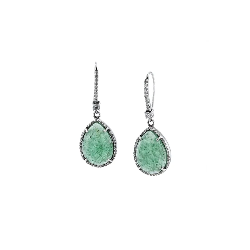 Colorful Gemstone Earrings-Pave Diamond Set Green Quartz Teardrop Earrings  E0000593