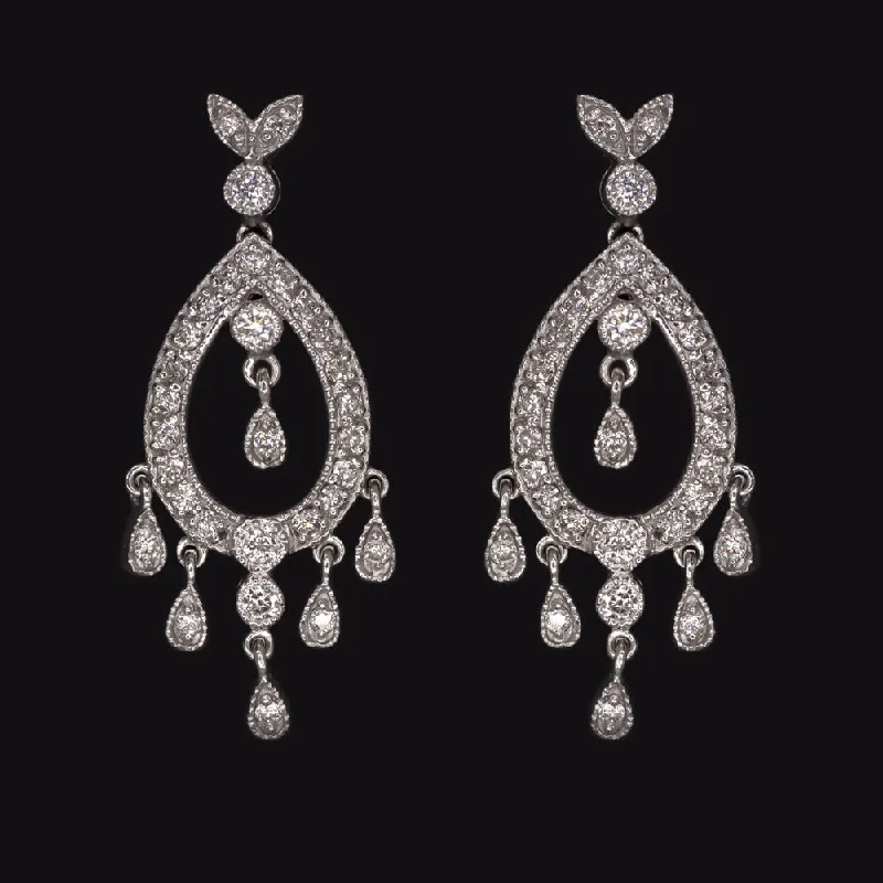 Alluring Earrings For Nighttime Events-1 CARAT NATURAL DIAMOND DANGLE DROP EARRINGS TEARDROP 14k WHITE GOLD PEAR SHAPE