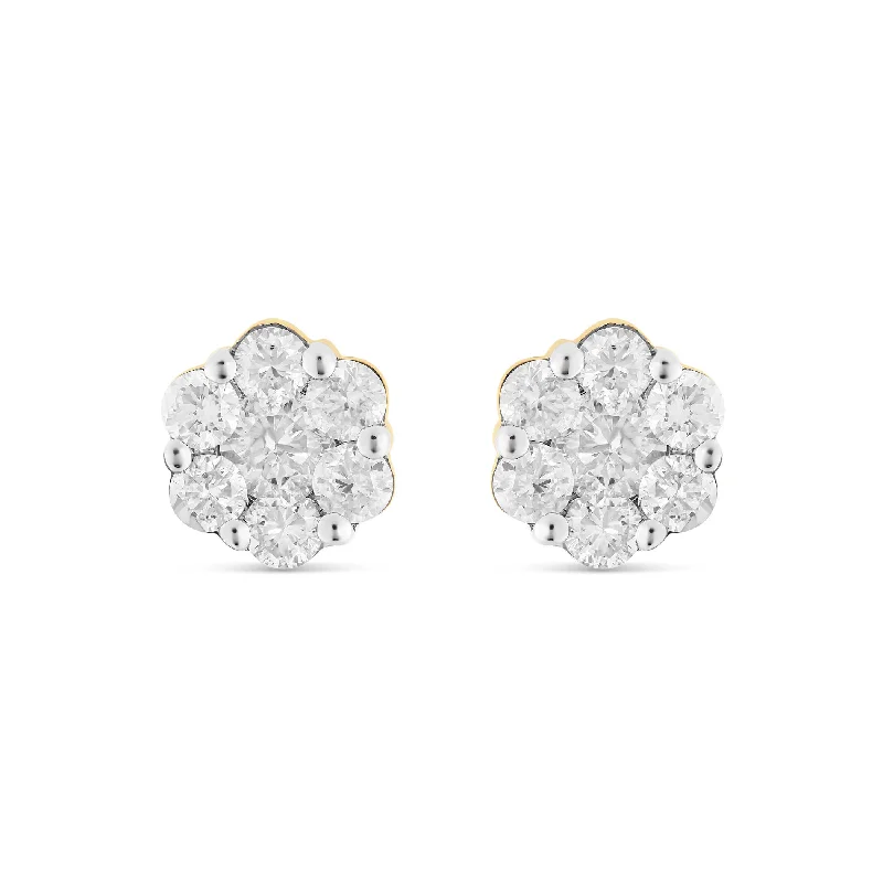 Chic Earrings For Business Events-1/2 CT Flower Set Diamond Stud Earrings