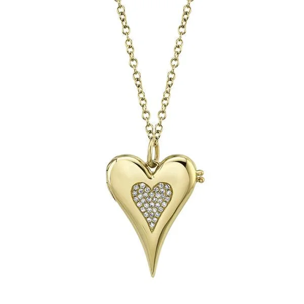 Simple Gold Necklaces For Classic Look-14K Yellow Gold Diamond Pave Heart Locket Necklace