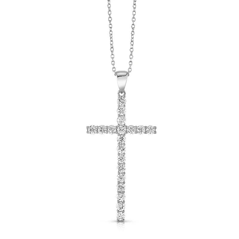 Designer Pendant Necklaces For Glamorous Fashion-LARGE CROSS CZ NECKLACE, SILVER