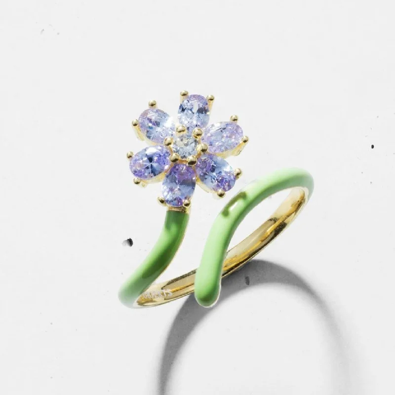 Bold Fashion Rings For Unique Style-Enamel Flower Open Ring