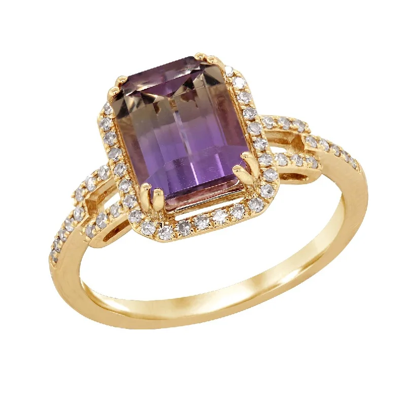 Bold Diamond Rings For Fashion-Forward Look-YELLOW GOLD FASHION RING WITH AMETRINE AND DIAMONDS, .20 CT TW