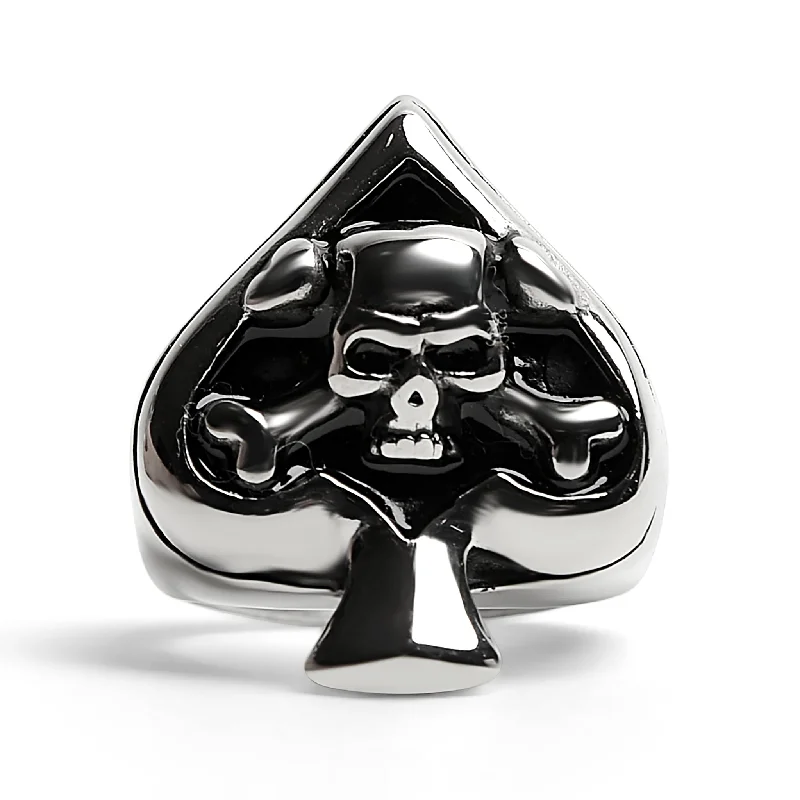 Elegant Wedding Ring Sets For Brides-Stainless Steel Polished Skull of Spades Ace Signet Ring / SCR3070