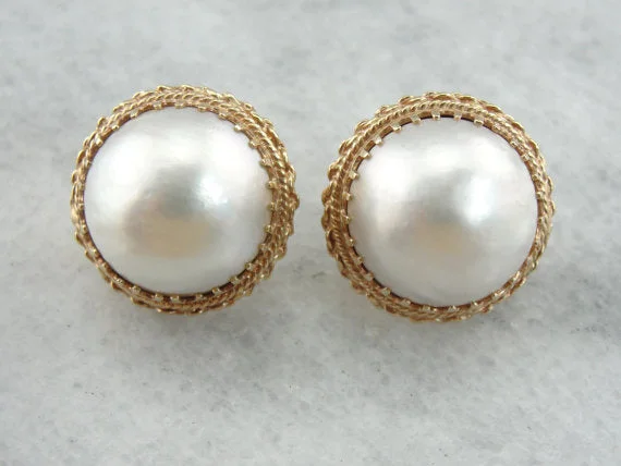 Stud Earrings For Office Wear-Bold and Beautiful Mabe Pearl Earrings in Fine Gold