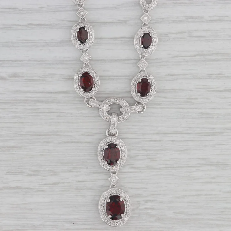 Gorgeous Gold Necklaces For Elegant Events-6.18ctw Garnet Diamond Lariat Necklace Sterling Silver 18"