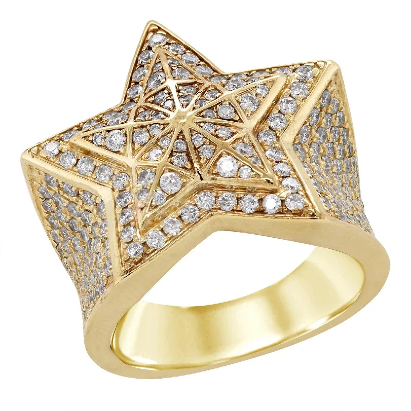 Luxury Sapphire Rings For Elegant Events-MEN'S YELLOW GOLD START SHAPED FASHION RING WITH DIAMONDS, 2.43 CT TW