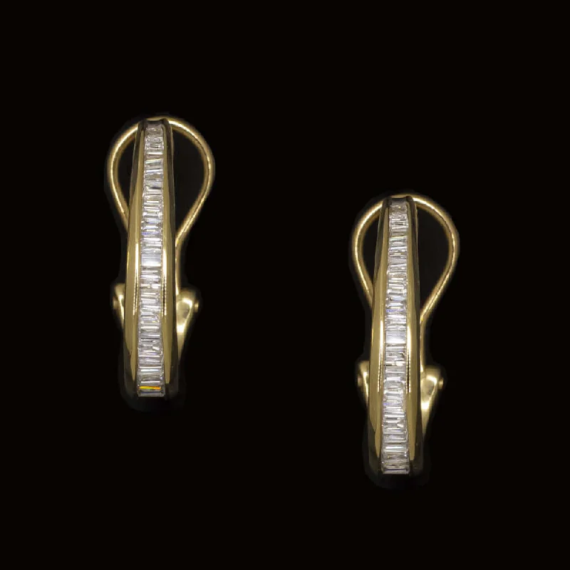 Classic Stud Earrings For Daily Wear-3/4ct BAGUETTE CUT DIAMOND HUGGIE HOOP EARRINGS 14k YELLOW GOLD NATURAL SLEEK