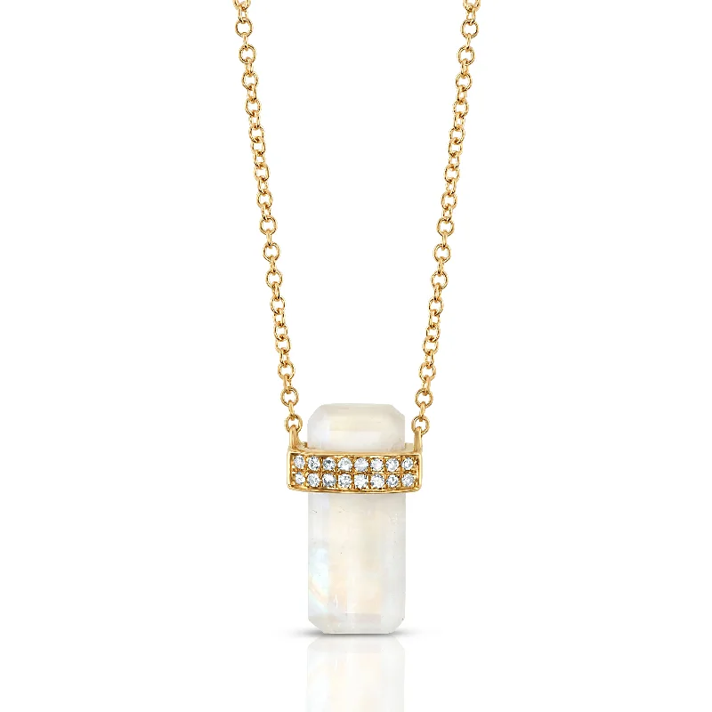 Trendy Chain Necklaces For Casual Wear-LONG ODYSSEY DIAMOND & MOONSTONE NECKLACE, 14kt Gold