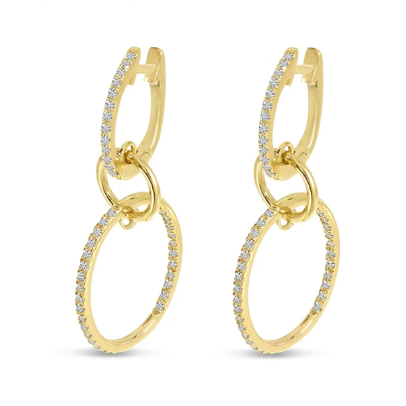 Affordable Gold Earrings For Office Wear-DOUBLE DIAMOND HOOP EARRINGS E10741