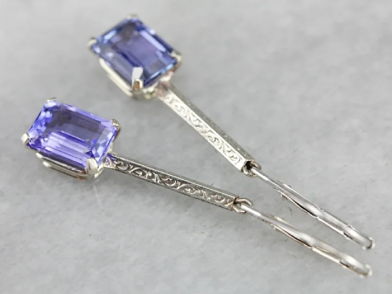 Personalized Earrings For Birthday Gifts-White Gold Tanzanite Drop Earrings