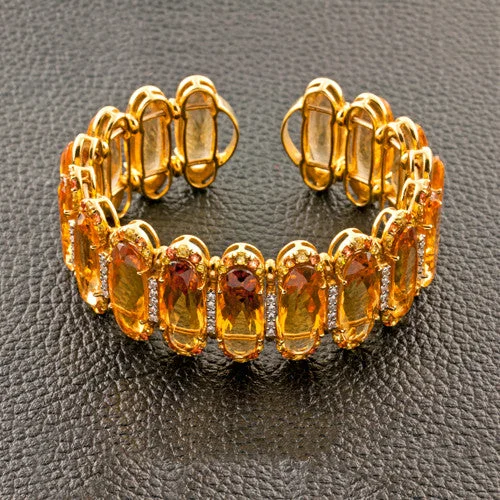 Beaded Bracelets For Women Gifts-Citrine, Orange Sapphire & Diamond Cuff Bracelet