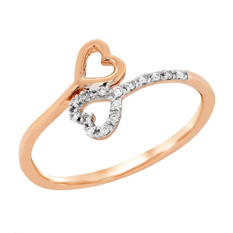 Personalized Wedding Bands For Special Touch-ROSE GOLD BYPASS HEART SHAPED FASHION RING WITH DIAMONDS, .05 CT TW