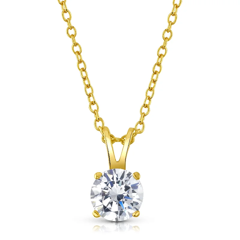 Sparkling Crystal Necklaces For Party Wear-ROUND SOLITAIRE NECKLACE, GOLD