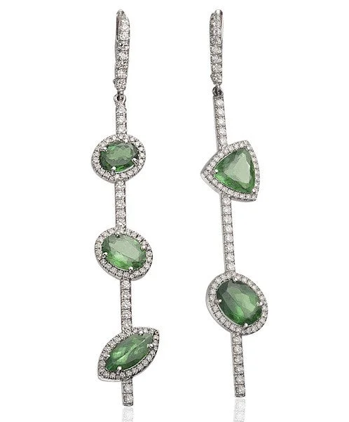 Customizable Earrings For Personalized Gifts-Tsavorite and Diamond Earrings 19-JSA