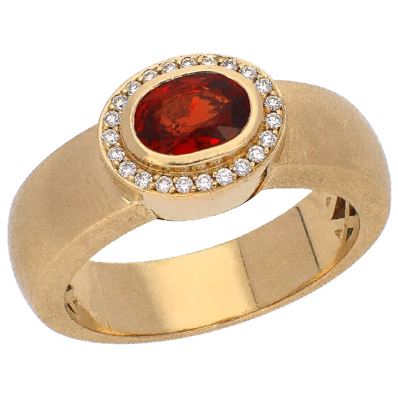 Fashionable Silver Rings For Trendy Looks-14K Matte Finish Yellow Gold Garnet and Diamond Ring