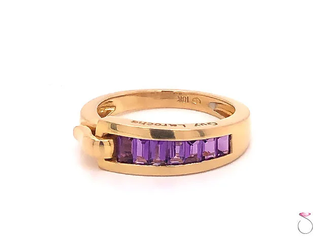 Simple Wedding Rings For Minimalist Brides-Guy Laroche Amethyst Band Ring,18K Yellow Gold