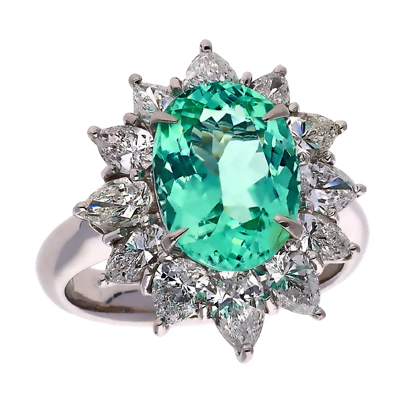 Adjustable Rings For Comfortable Fit-18K White Gold Paraiba Tourmaline and Diamond Ring