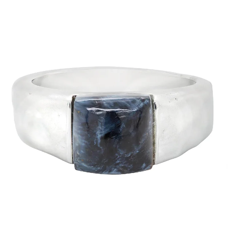 Custom Engagement Bands For Unique Proposals-MEN'S BOLD STERLING SILVER AND BLUE PIETERSITE RING