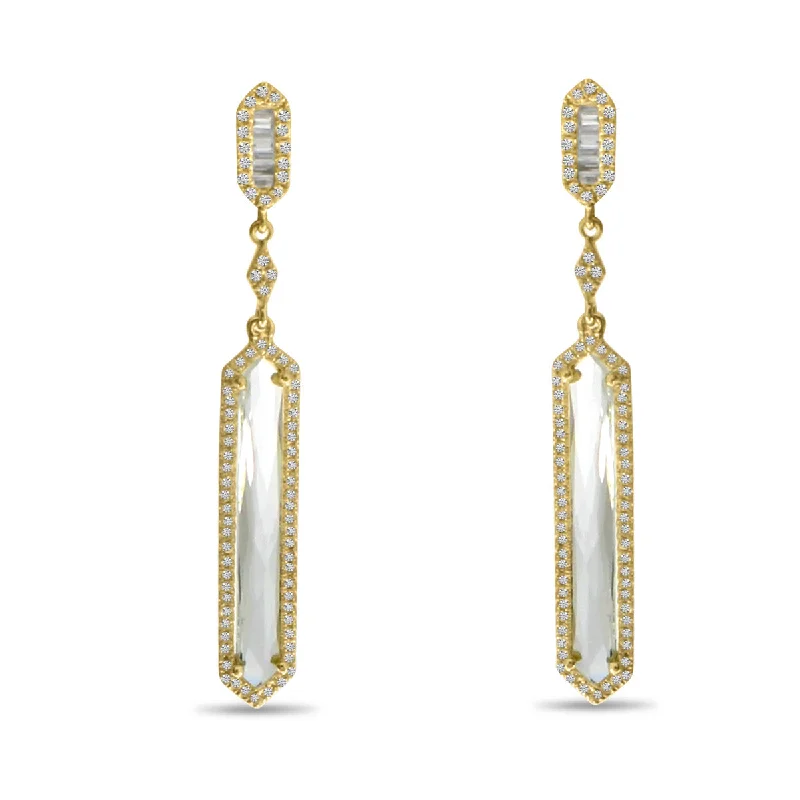 Ethnic Earrings For Cultural Events-WHITE TOPAZ & DIAMOND DANGLE EARRINGS E4135