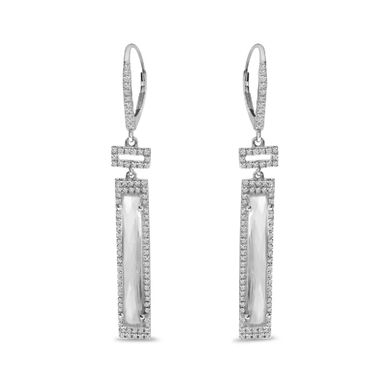 Cute Earrings For Kids Parties-LONG FANCY CUT RECTANGLE WHITE TOPAZ EARRINGS E4134W