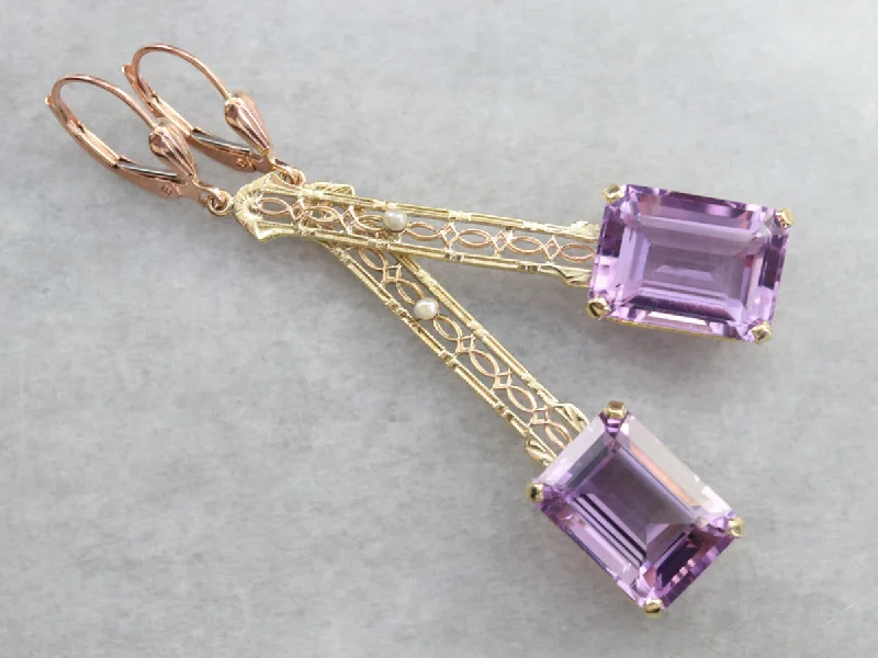 Gorgeous Earrings For Christmas Gifts-Amethyst and Seed Pearl Drop Earrings