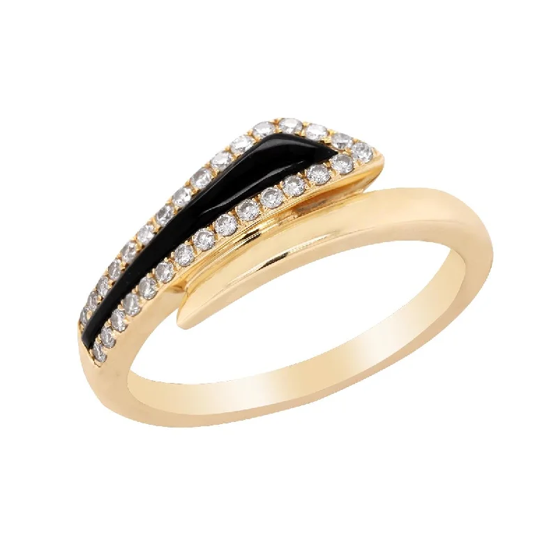 Custom Promise Rings For Special Gifts-YELLOW GOLD FASHION RING WITH BLACK ONYX AND DIAMONDS, .18 CT TW